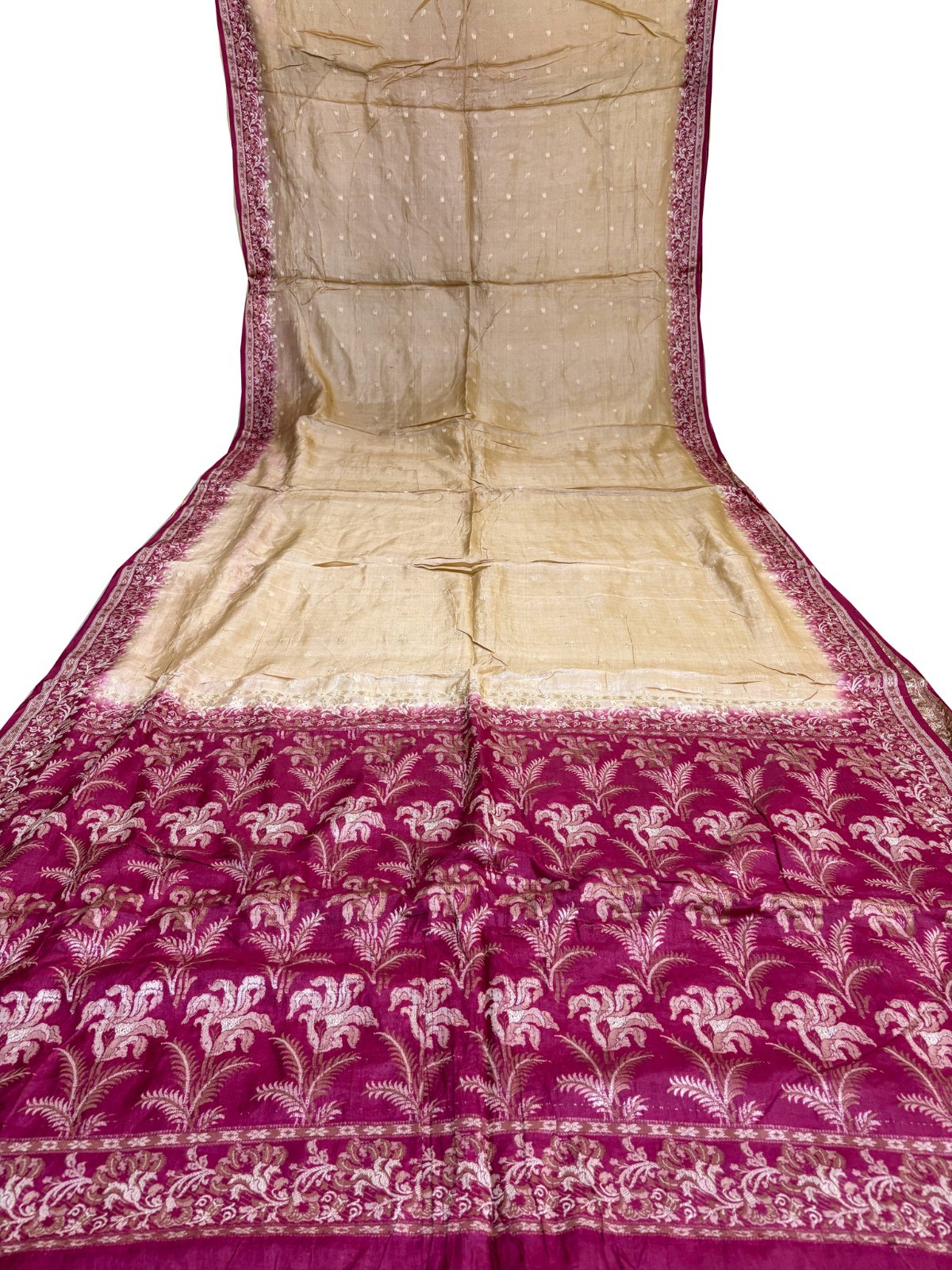Vintage Tussar Silk Saree, Upcycled Printed Tussah Silk DIY Fabric TS1096