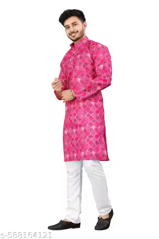 Elegant Printed Kurta with Straight Pajama for Men/Perfect for Parties, Festival