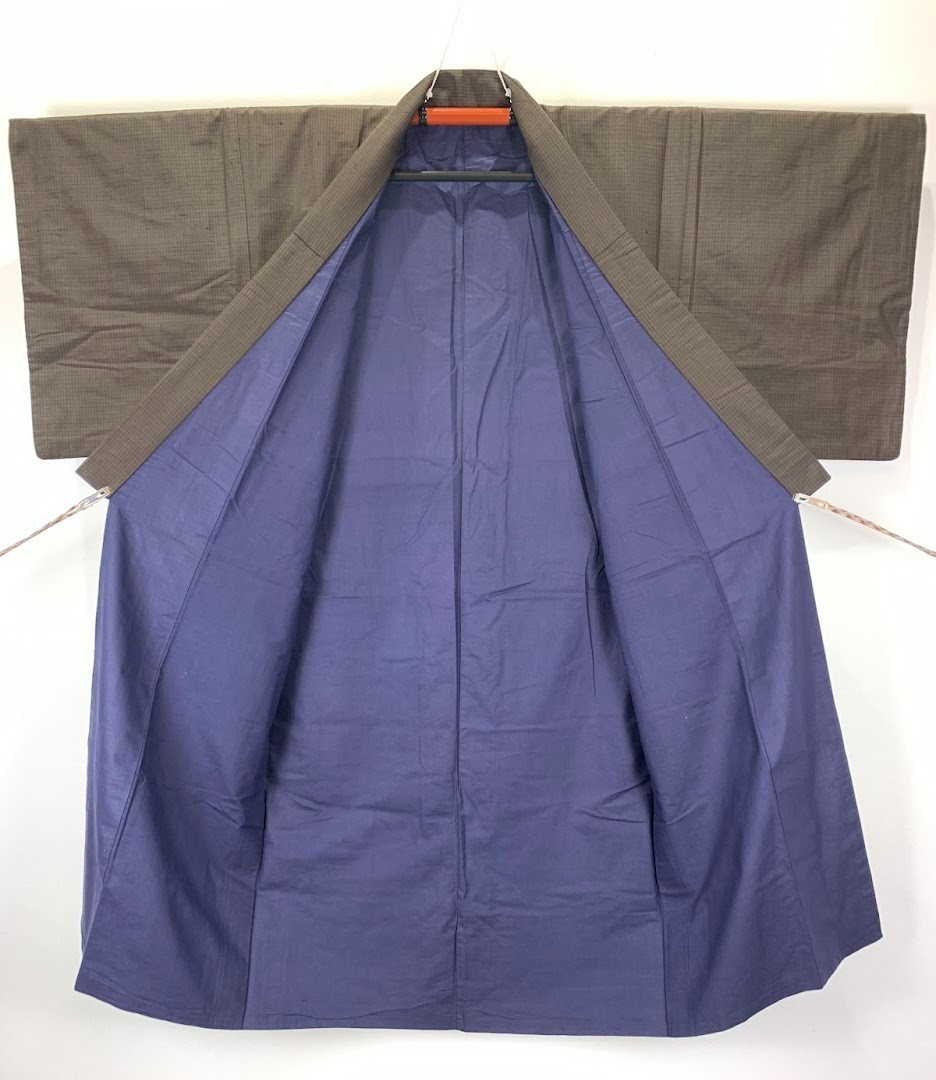 Vintage Mens Kimono Silk Tsumugi Classic Brown Stripe Robe Duster Coat Japan