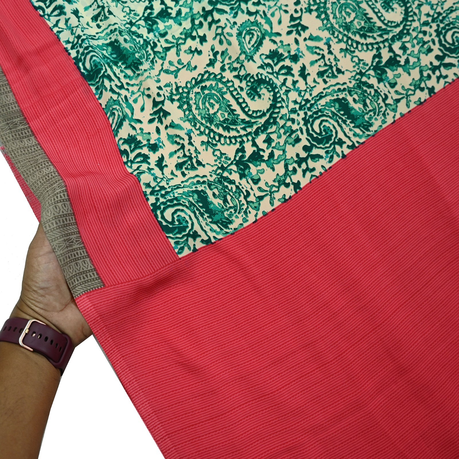 Indian Vintage Sari Pink & Ivory Moss Crepe Printed Sarees 6yd Craft Fabric soft