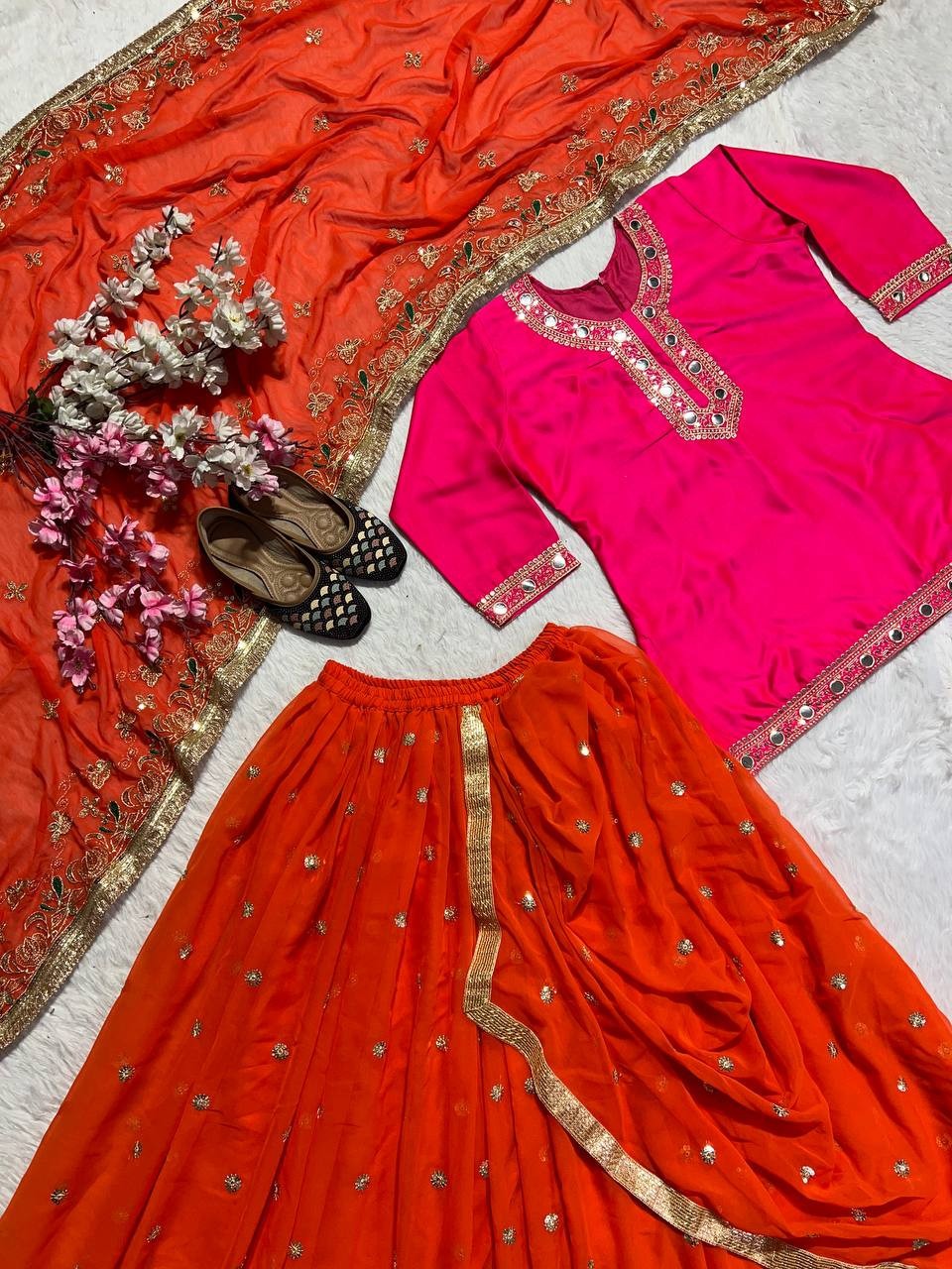 Pakistani top dhoti with duptta Designer Embroidered Wedding And Party Dress Set
