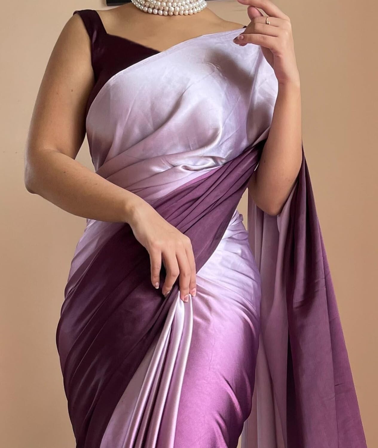 Women’s Ready to Wear Wine Ombre Satin Silk One Minute Readymade Printed saree