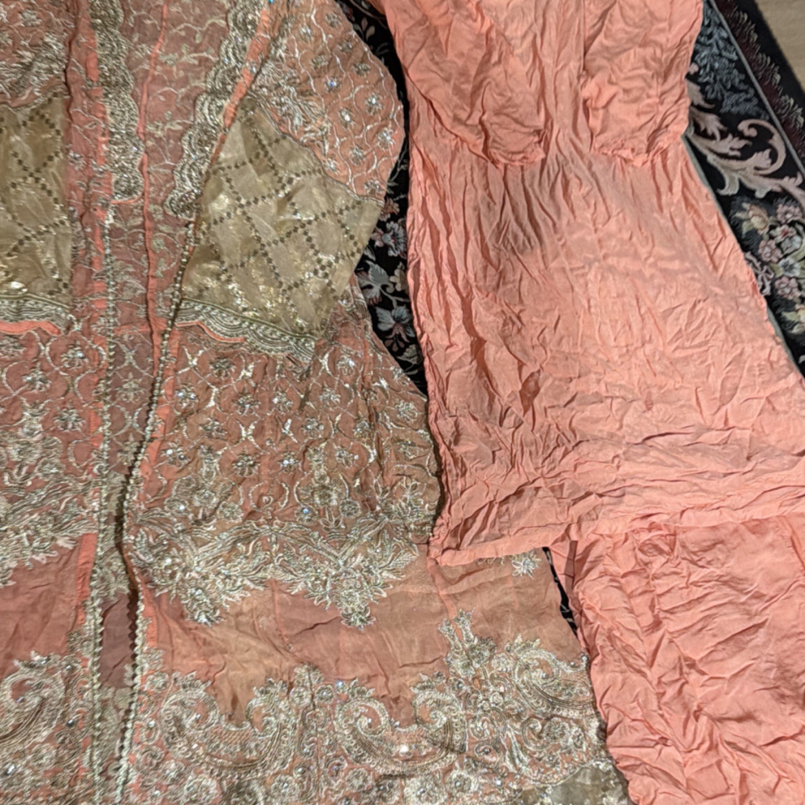 Peach Sharara Salwar Kameez Net Cotton Embroidered Women’s Set