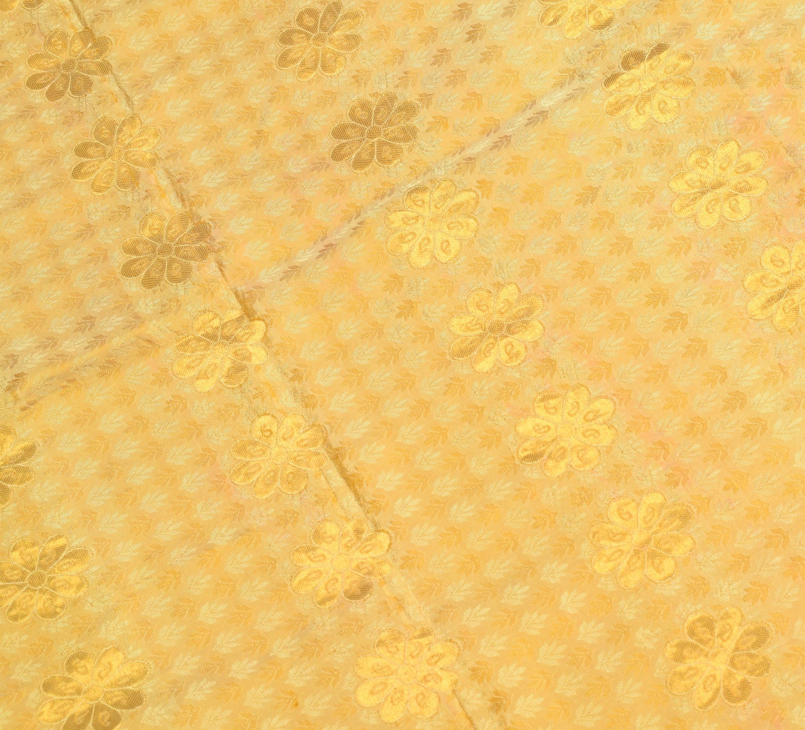 Sushila Vintage Light Yellow kanjivaram Saree Pure Silk Zari Brocade Sari Fabric