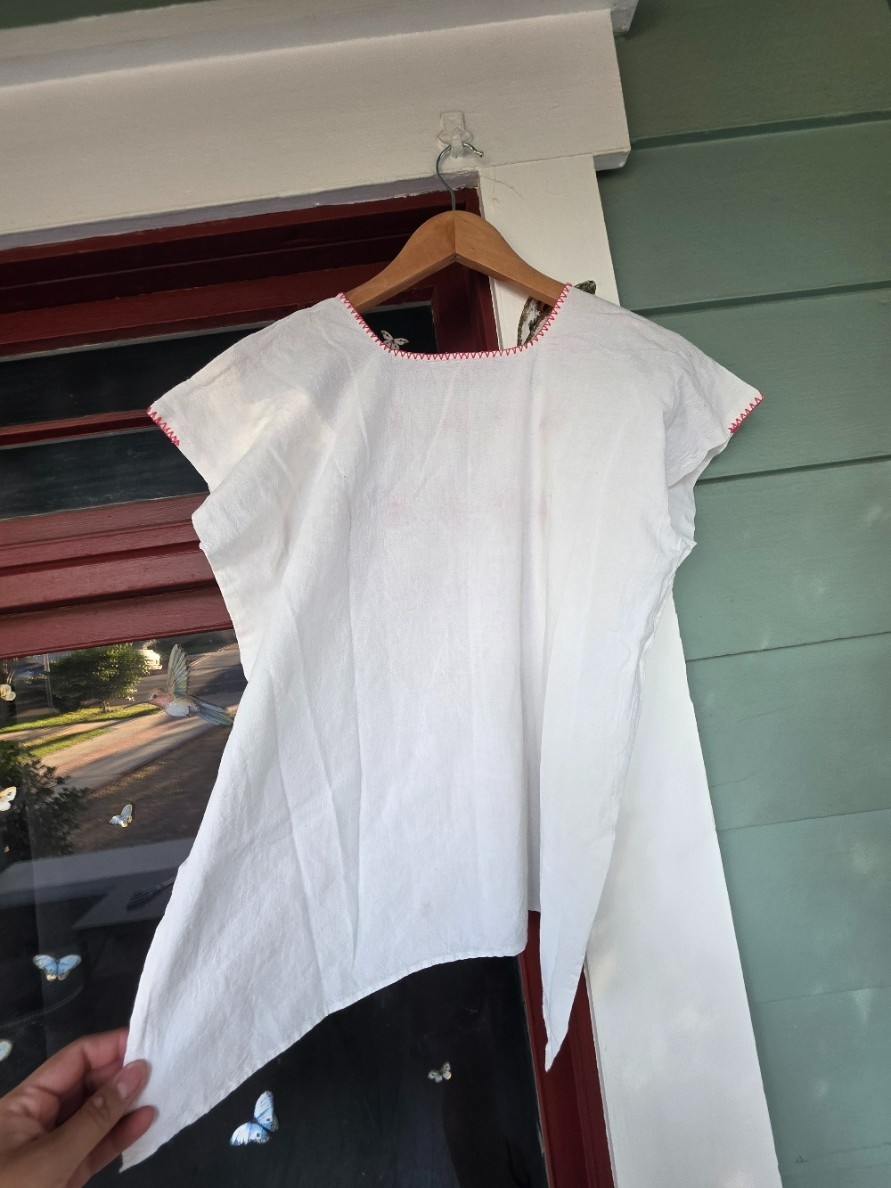 Mexican Huipil Blouse Hand Embroidered Manta Cotton Oaxaca Boho Folk Top