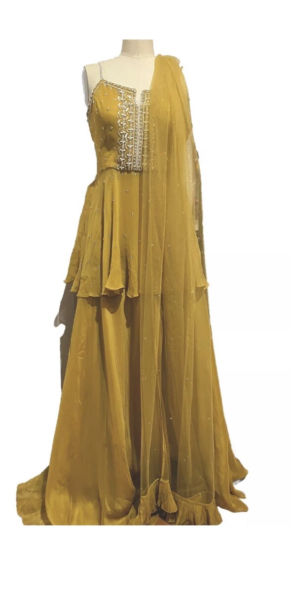 taaya sharara yellow Dress with Attached Dupatta Size M