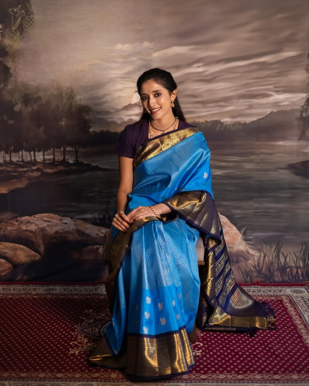 Royal Blue Soft Silk Saree with Elegant Golden Zari Work ✨