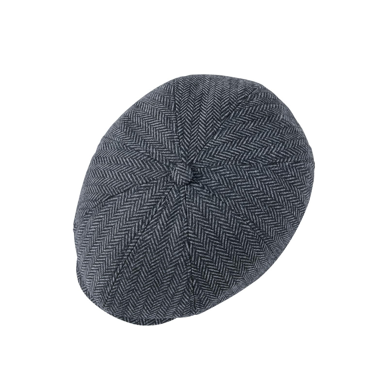 VOBOOM Men Wool Blend 8 Panel Newsboy Cap Herringbone Cabbie Flat Tweed Hat