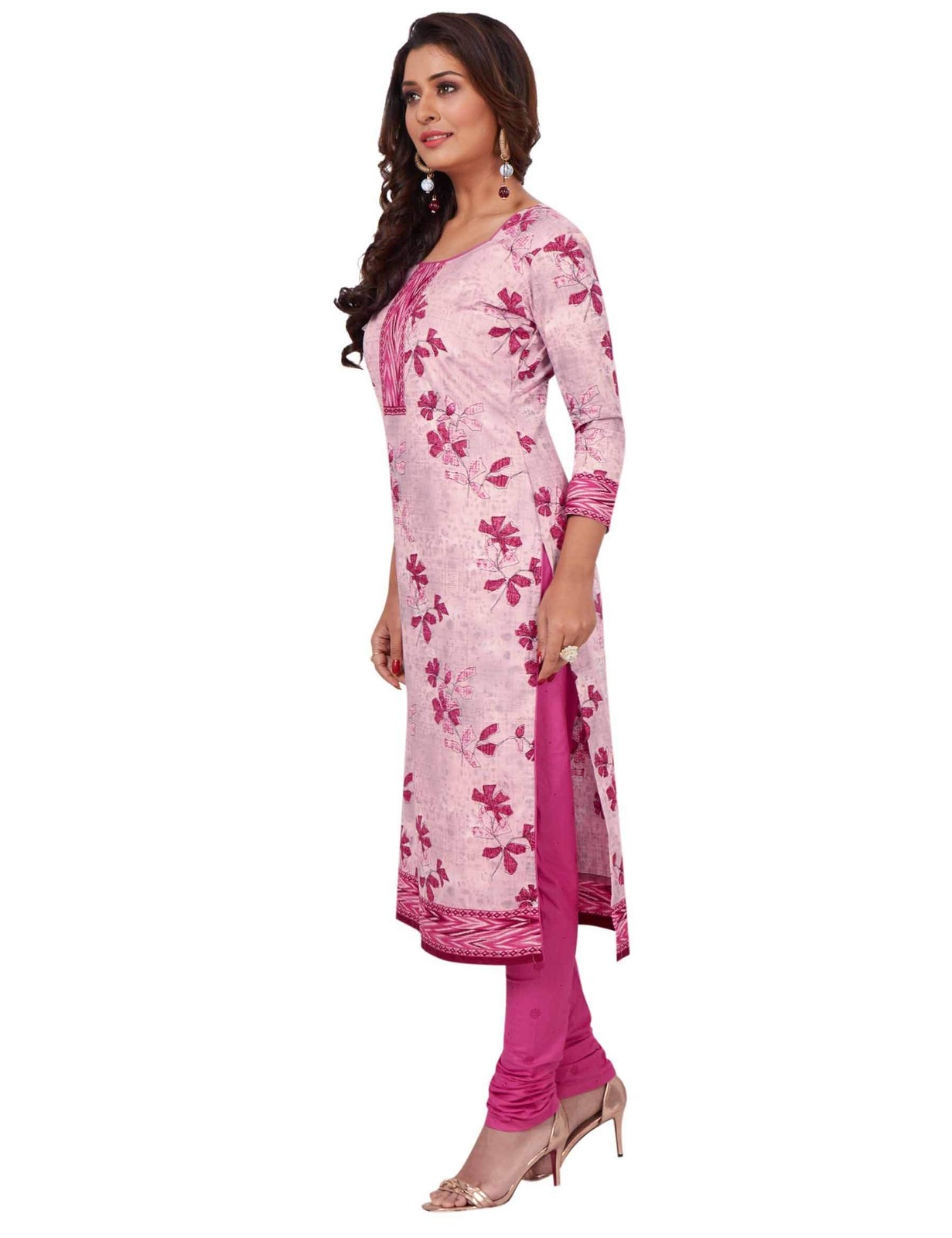 Miraan Women Cotton Unstitched Dress Material (Band1831, Pink, Free Size)