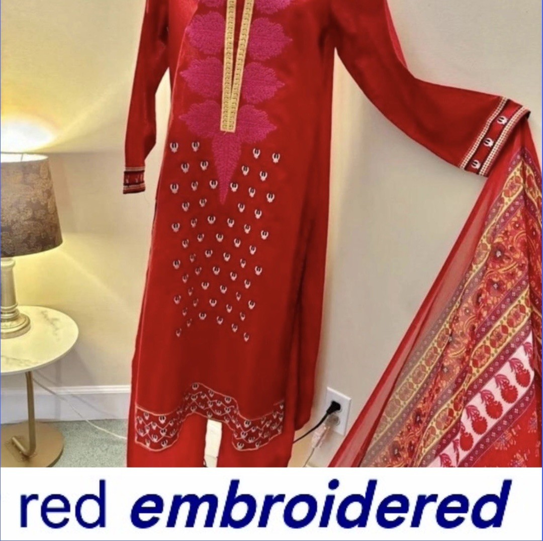 Pakistani Designer Red Self Printed Embroidered! Chiffon Dupatta! M Sz