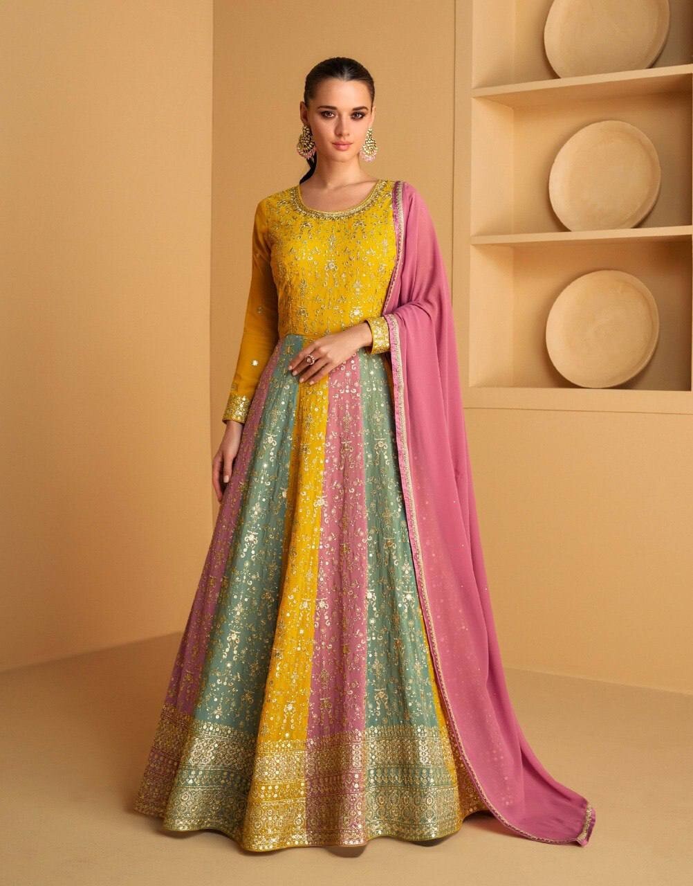 Multicolor Indian Pakistani Floor Length Anarkali Readymade Salwar Kameez Gown