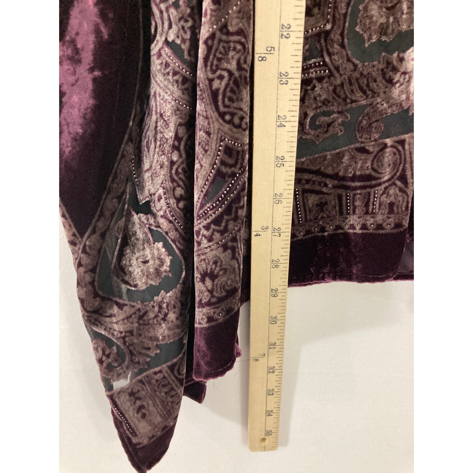 Travelers by Chicos Kimono Wrap L/XL Purple Brown Velvet Paisley Burnout Boho