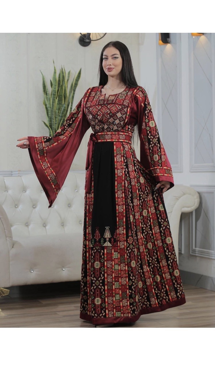 Palestinian Women Embroidered Thobe Dress Tatreez, long flowing and Wide Sleeves