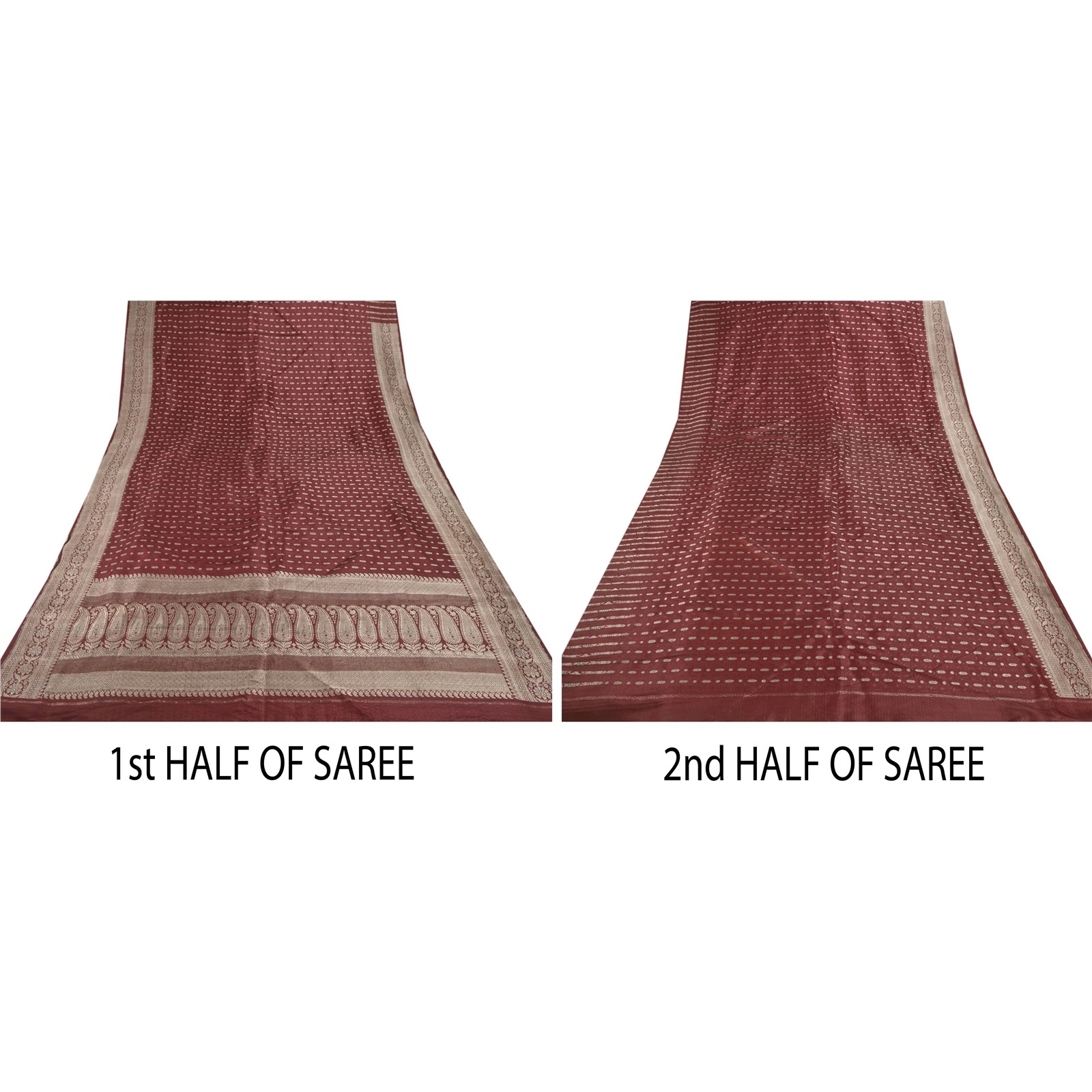 Sanskriti Vintage Red Sarees Pure Satin Zari Hand Woven Banarasi Brocade 4+YD