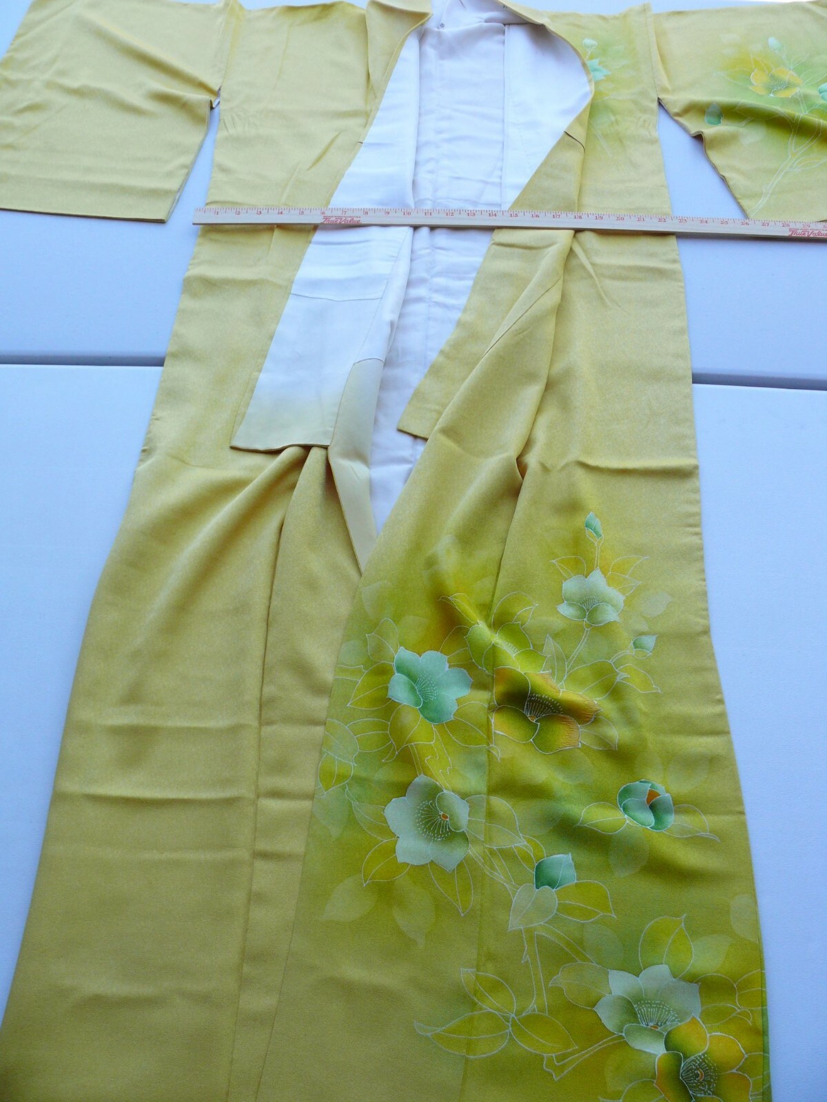 100% SILK WEDDING TSUKESAGE KIMONO:PURE GOLD! Embroidered Yellow Camellia@G33a