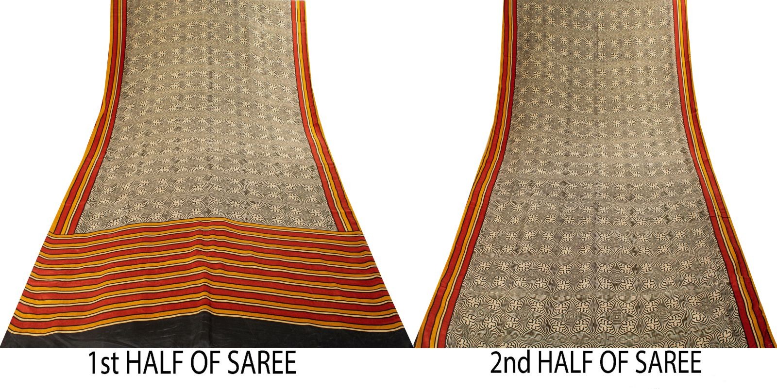 Sanskriti Vintage Saree Cream Soft Pure Silk Abstract Printed Sari 5.5+Yd Fabric