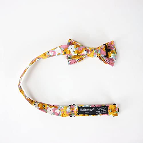 Boy’s Cotton Floral Print Pre-tied Bow Ties Medium 68-pink Yellow