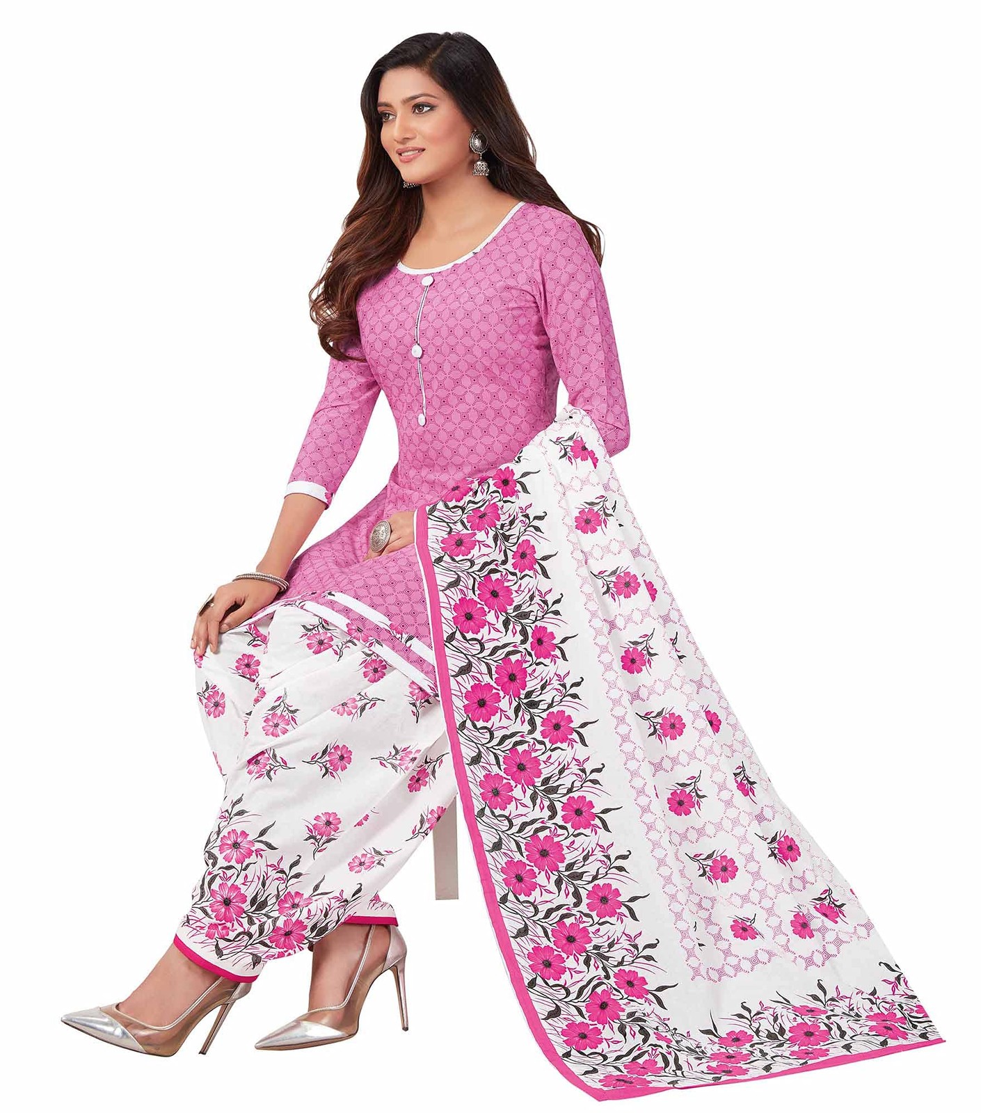Miraan Women Cotton Unstitched Dress Material(BANDCOL923, Pink, Free Size)