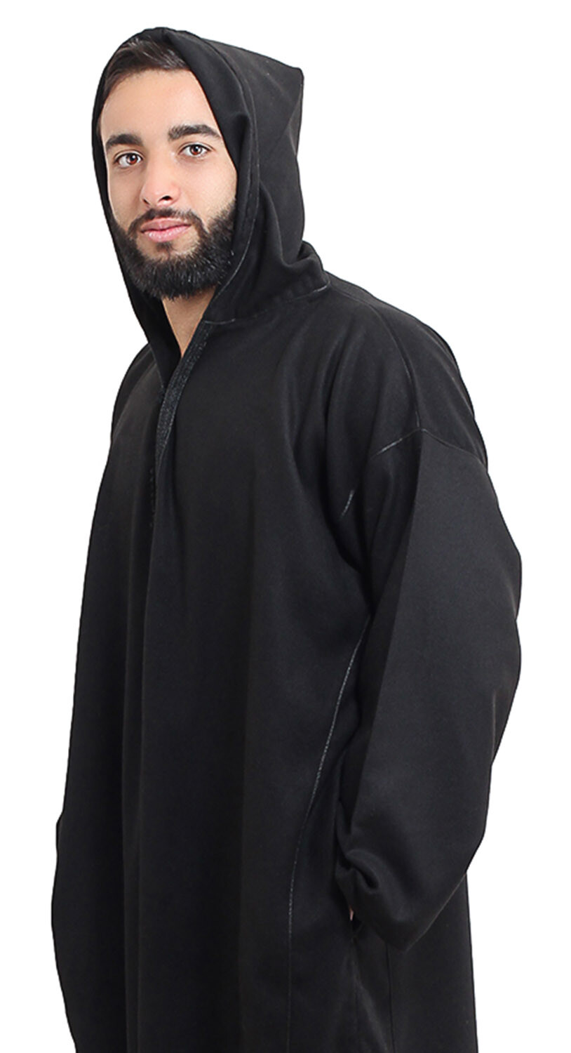 Moroccan Men Winter Jelaba Jellaba Caftan Kaftan Hooded Cotton Robe Black
