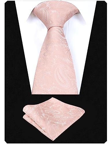 Mens Colorful Paisley Necktie and Pocket Square Sets 144-blush Pink