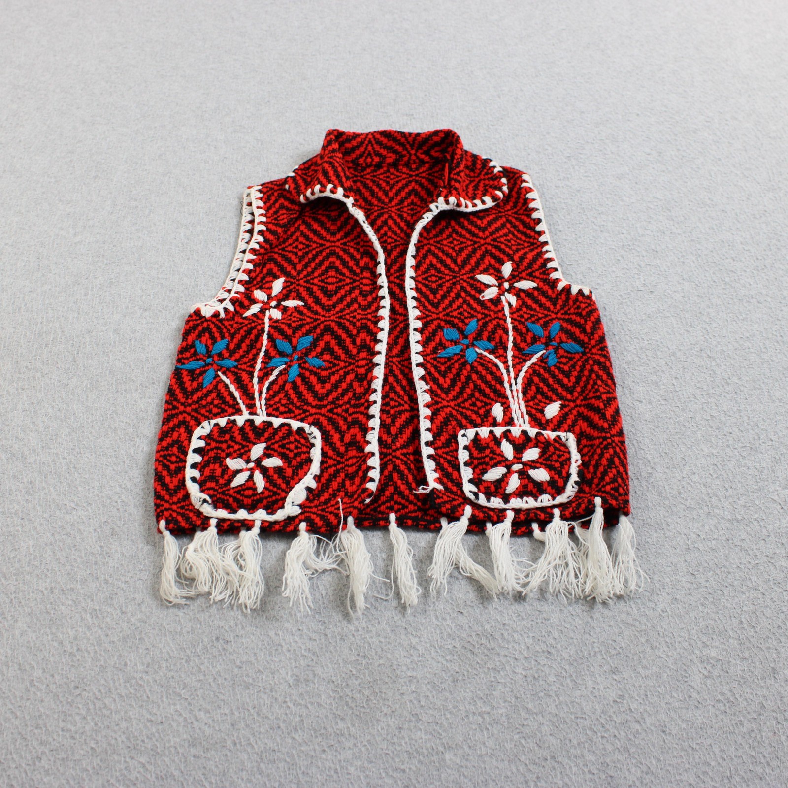 Vintage BETYK Shirt Vest Set Girls 3T/4T Red Greek Embroidered Gauze Folk Greece