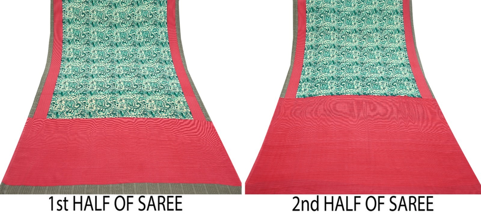 Indian Vintage Sari Pink & Ivory Moss Crepe Printed Sarees 6yd Craft Fabric soft