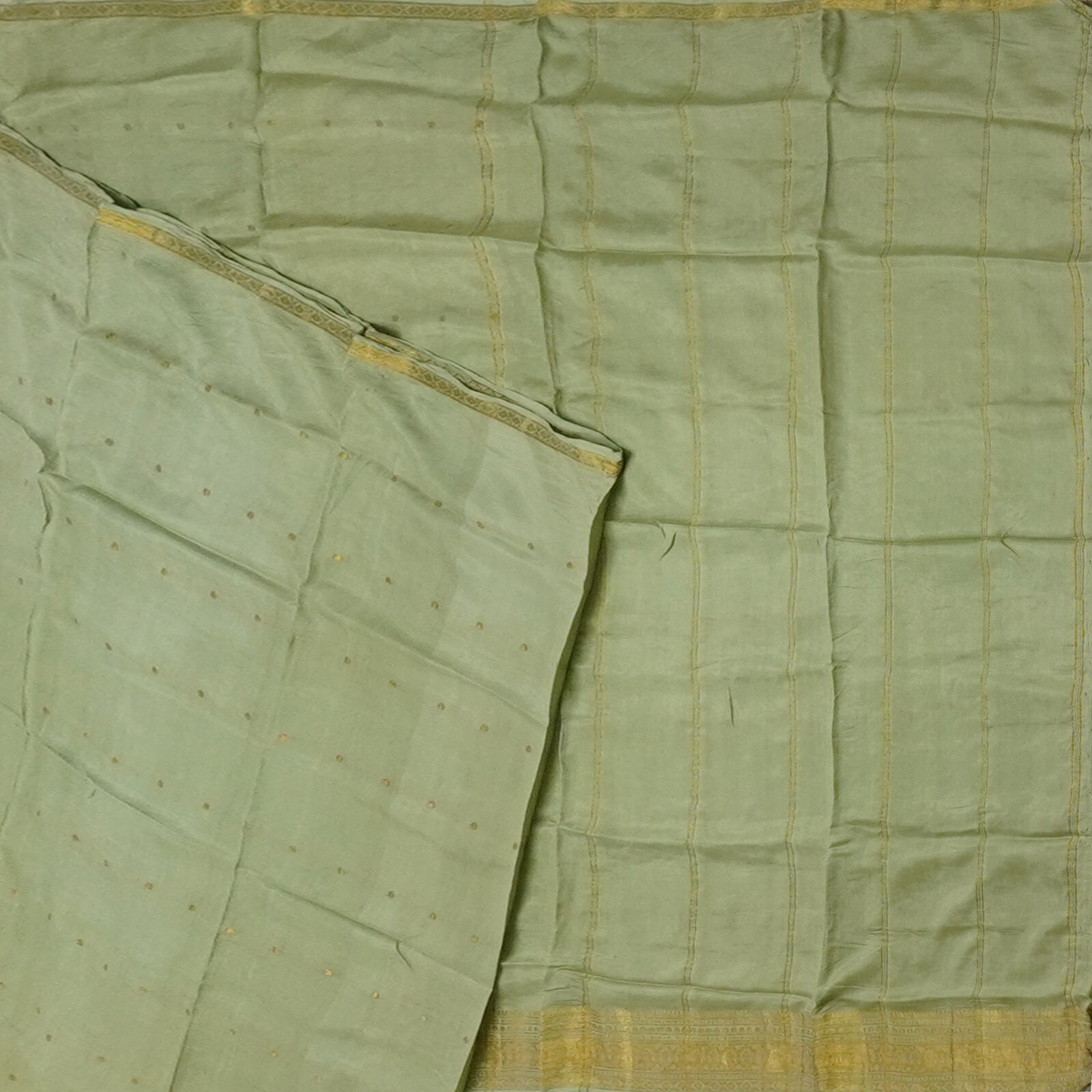 Vintage Green Sarees 100% Pure Silk Zari Woven Festive Sari 5YD Craft Fabric