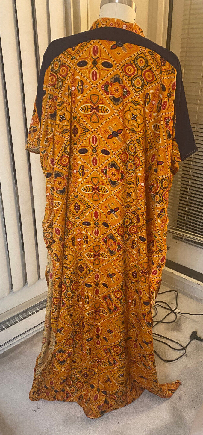 Kaftan Orange Black Geometrical Print Women’s Men’s Unisex Rayon Light Weight
