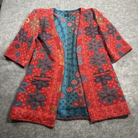TDbN Kimono Jacket S/M? Cashmere? Retro Floral Reversible Pockets