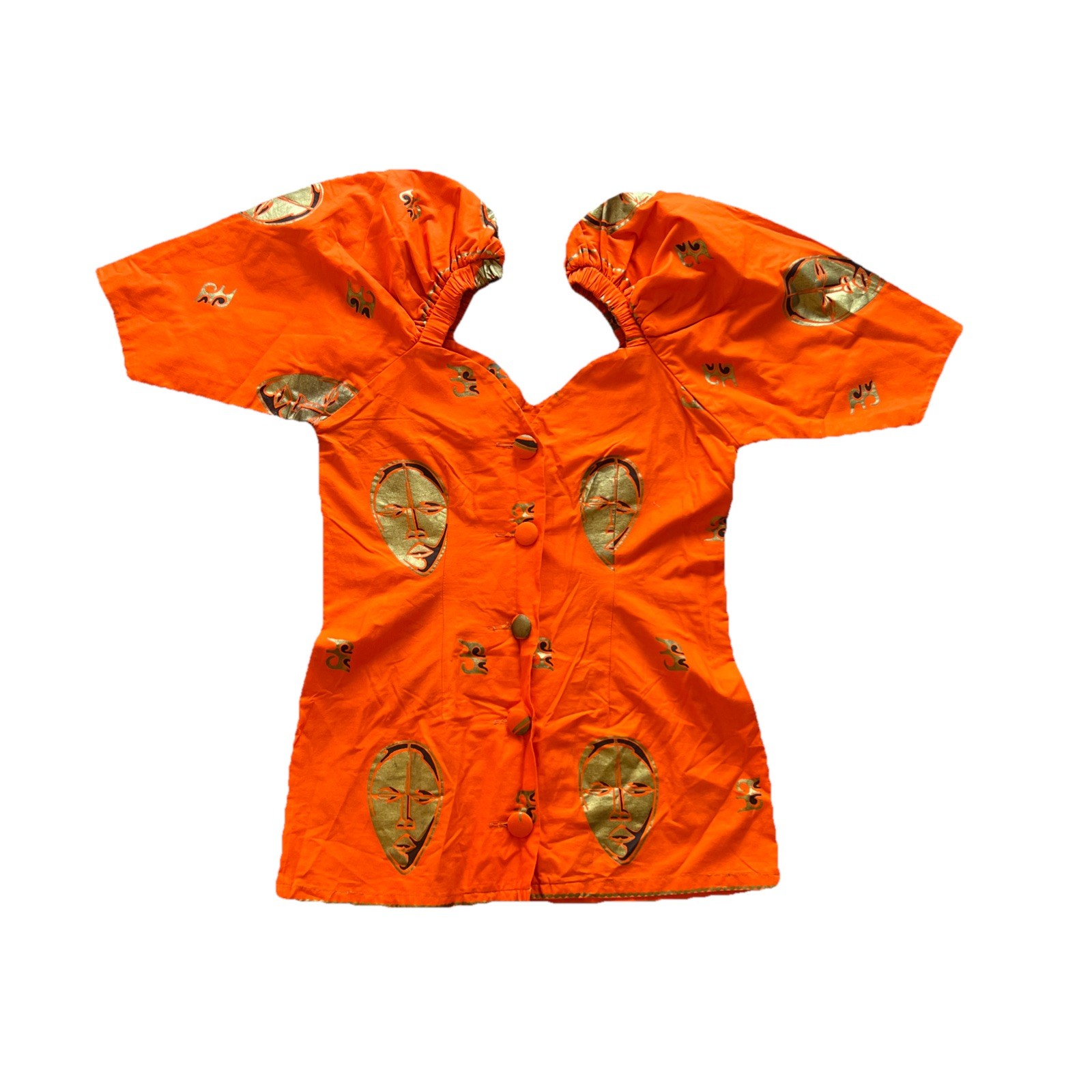 Handmade Traditional African Gold mask Button Top Sz M-L