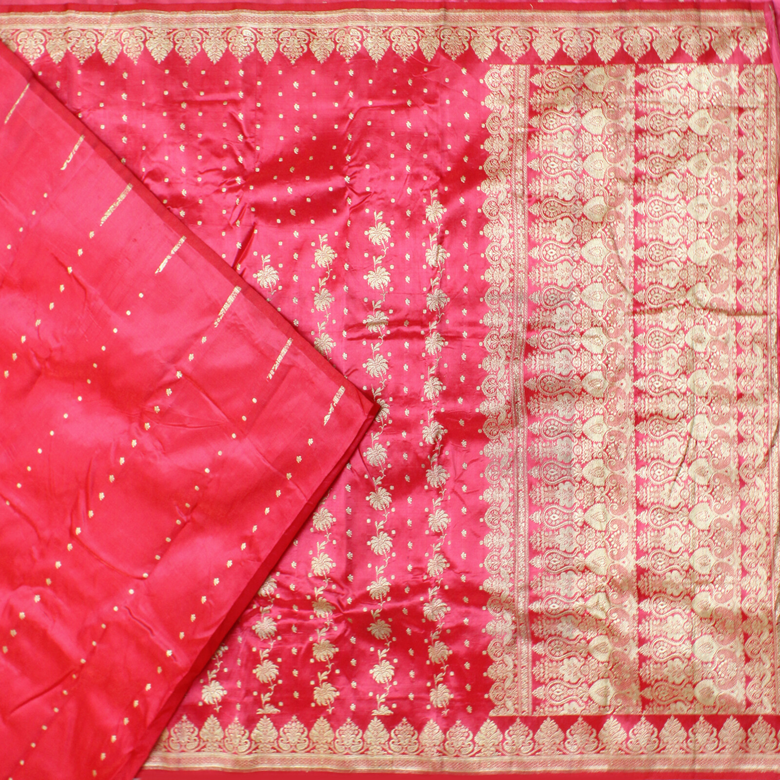 Vintage Hot Pink Art Silk Banarasi Brocade Heavy Wedding Saree Craft Fabric Sari