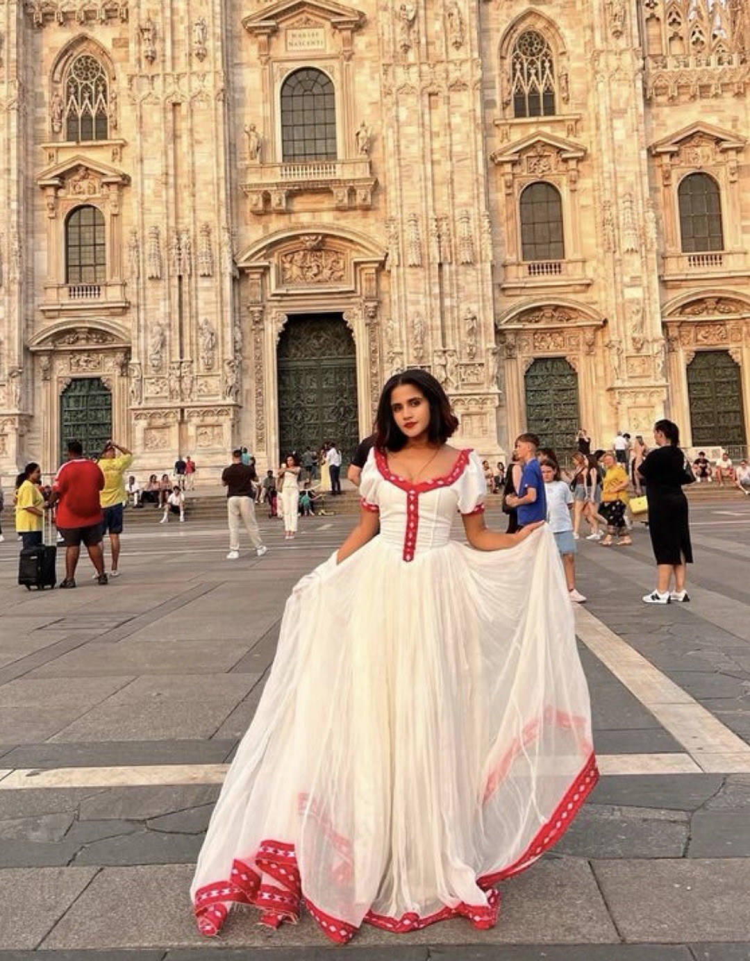 Gorgeous Red Embellishment Ethiopian Traditional Dress For Simpler Look