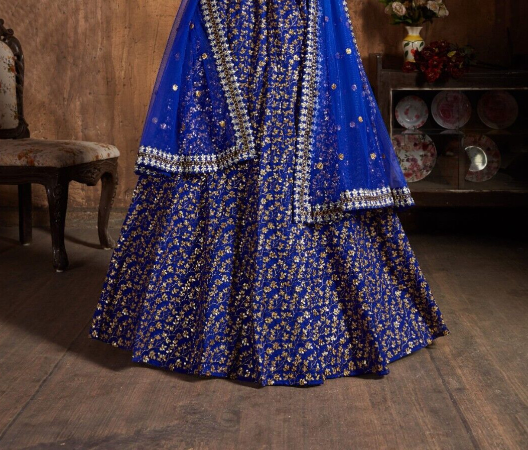 Pakistani Style Royal Blue Raw Silk Lehenga Choli And Soft Net Dupatta For Party