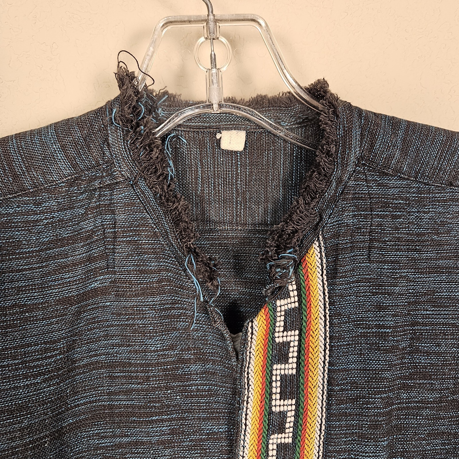 VTG 70s Guatemalan Handmade Jacket M Quetzel Tribal Aztec Shirt Embroidered Knit