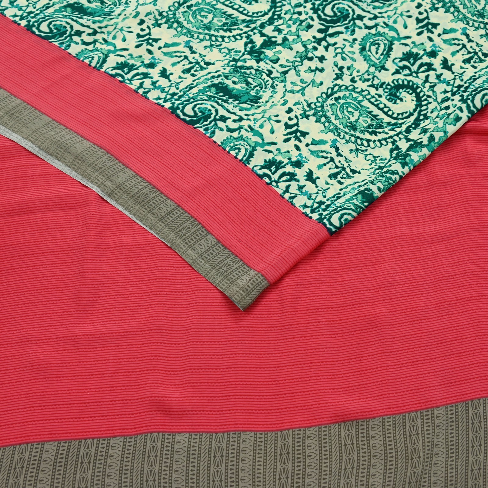 Indian Vintage Sari Pink & Ivory Moss Crepe Printed Sarees 6yd Craft Fabric soft