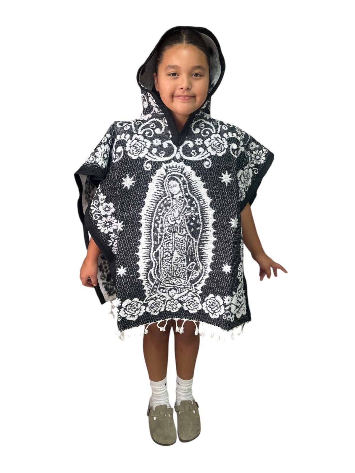 KIDS PONCHO, HOOD ,COSTUME , BLANKET GABAN ,6-12 YEARS , OUR LADY OF GUADALUPE
