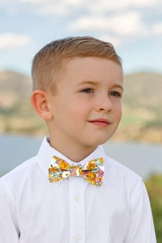 Boy’s Cotton Floral Print Pre-tied Bow Ties Medium 68-pink Yellow