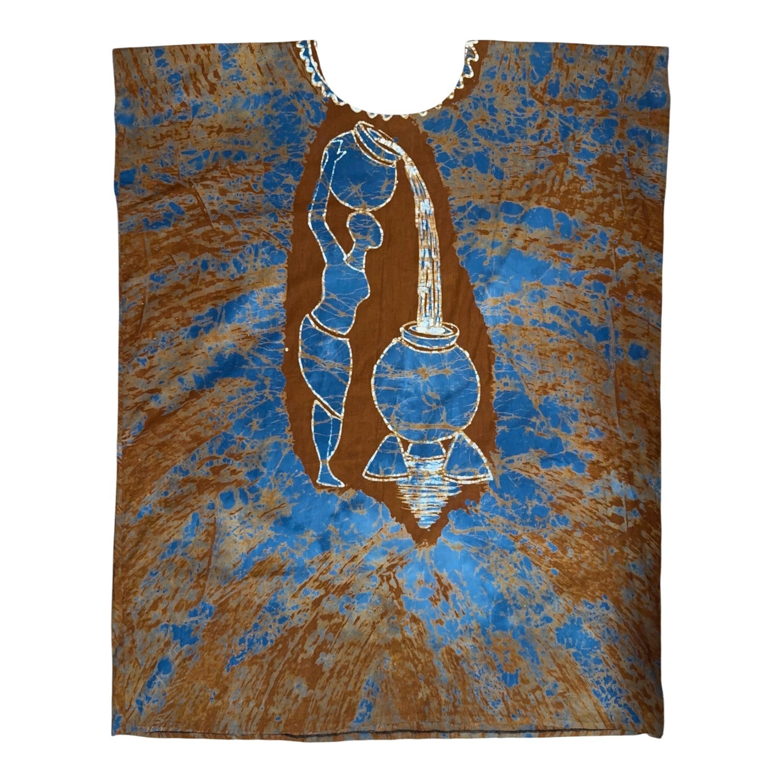 African Batik Dashiki Tunic Dress Ghana Handmade Tie Dye Cotton One Size