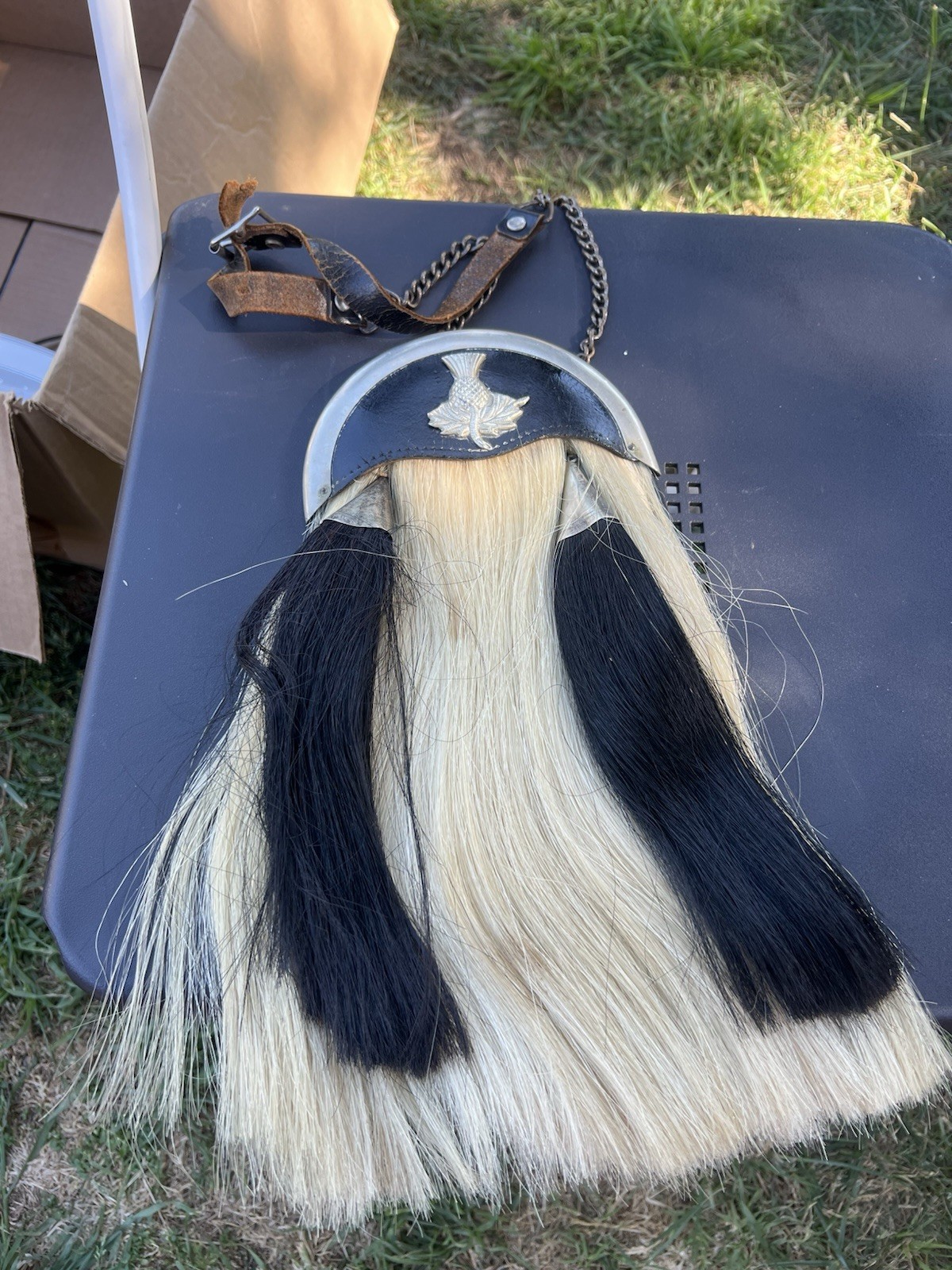 Vintage Scottish Horsehair Kilt Sporran – Thistle Cantle & Leather Strap