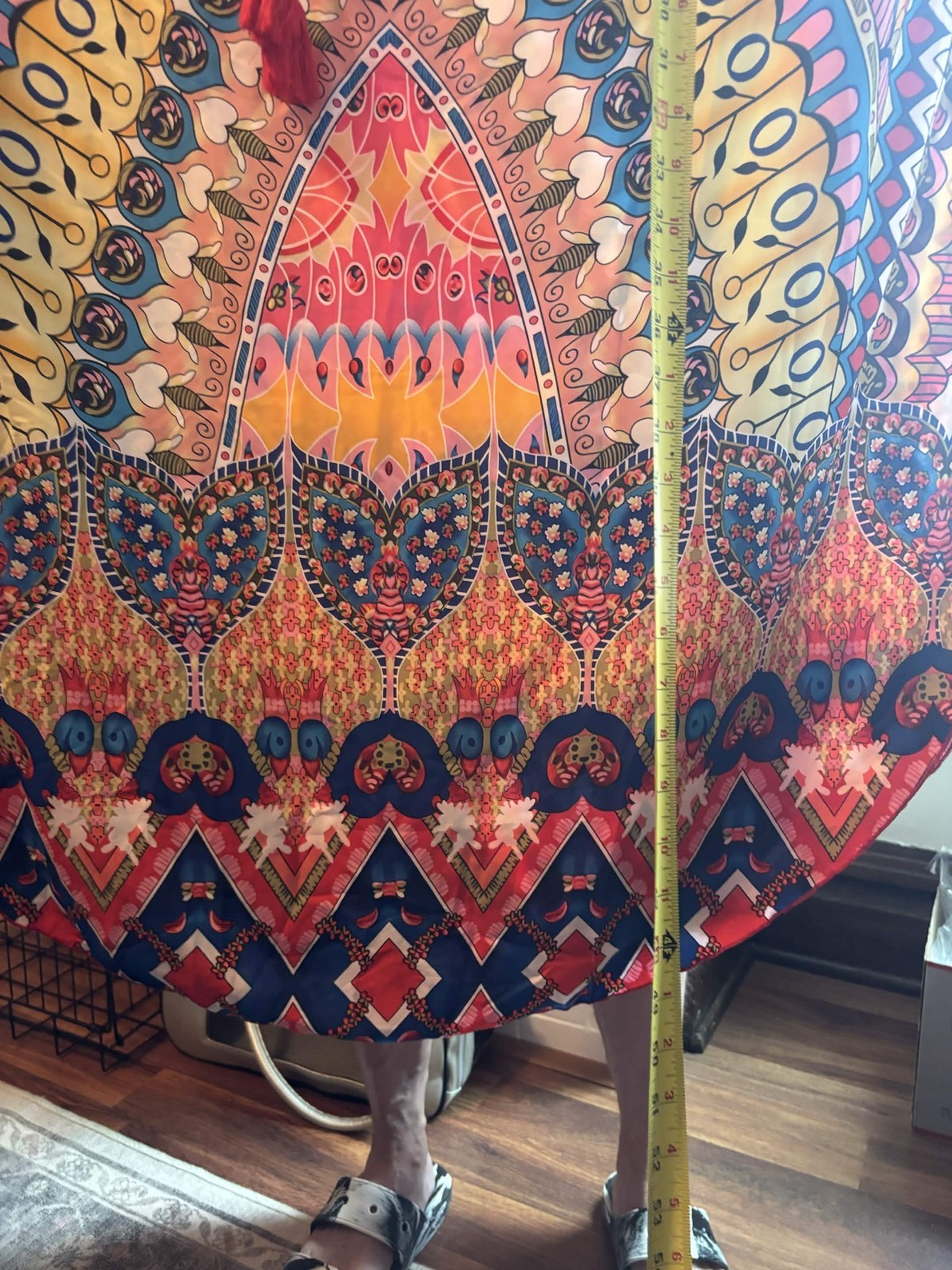 Silk Pullover Long Dress Pink Red Yellow Geometric Tribal Women’s Casual