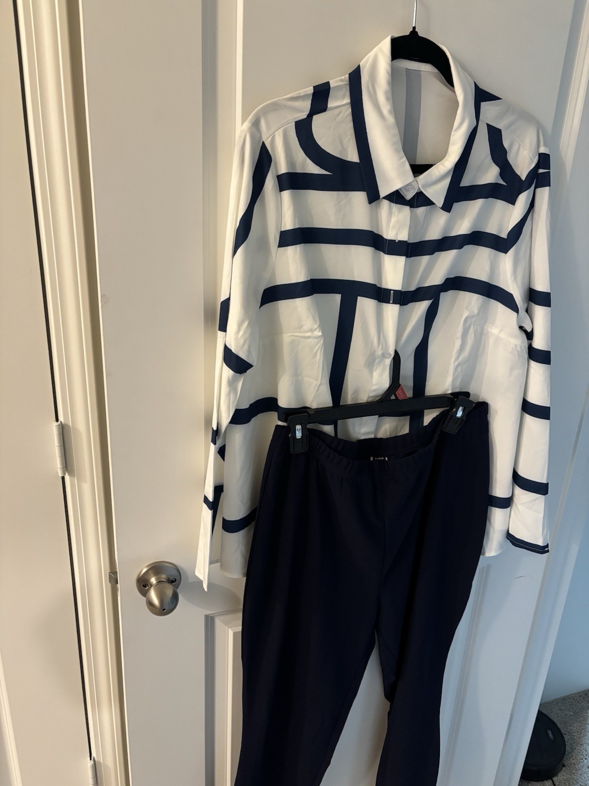Elegant Women Long Sleeve Tops 2 Piece Set Casual Plain Wide Leg Pants Outfits