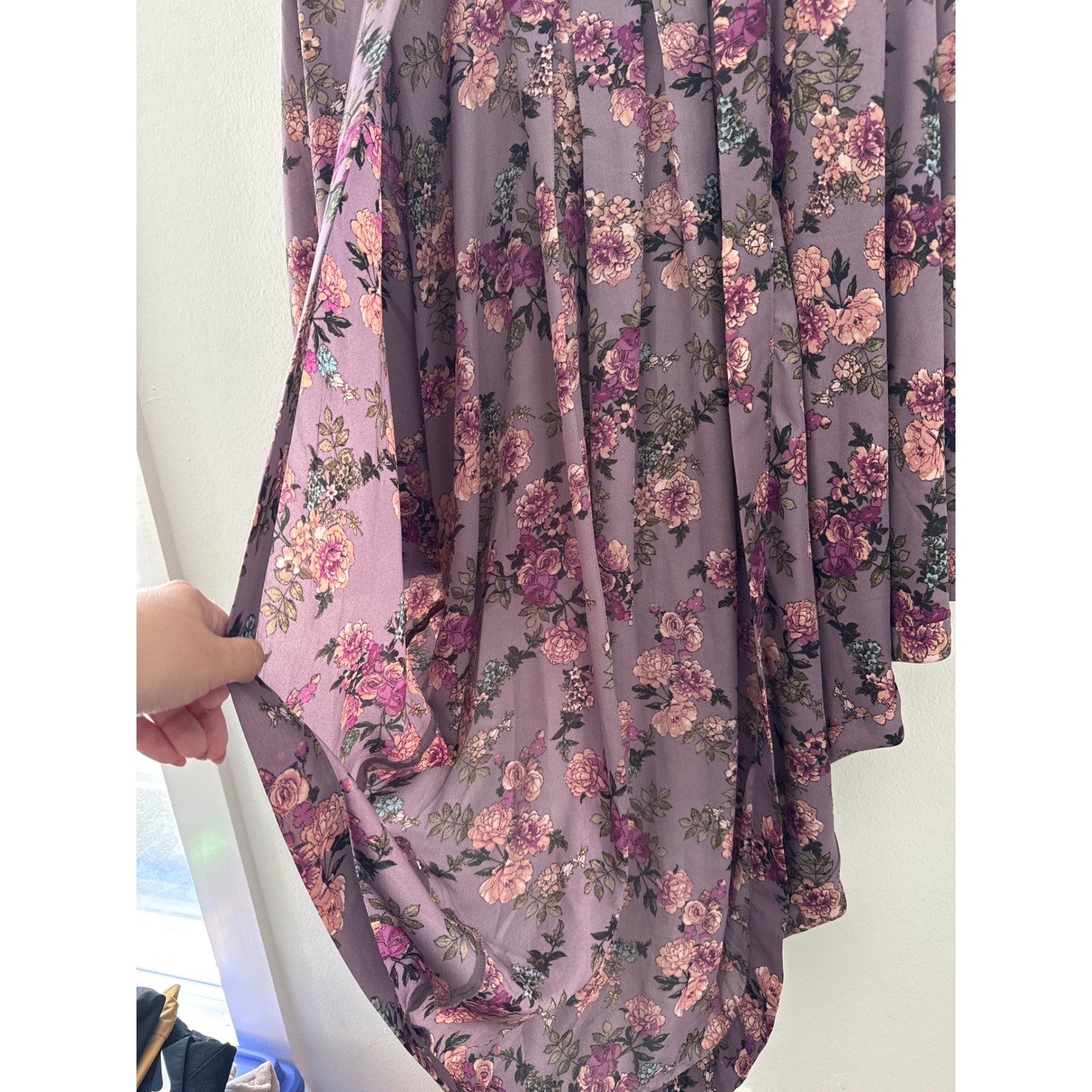 A NEW DAY Kimono Duster Lavender Floral Print Open Front Lightweight Boho OSFM