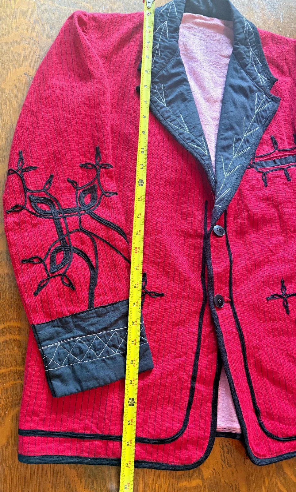 Vintage Guatemalan Red Solola Jacket Hand Woven Embroidered Cotton, Men’s Small