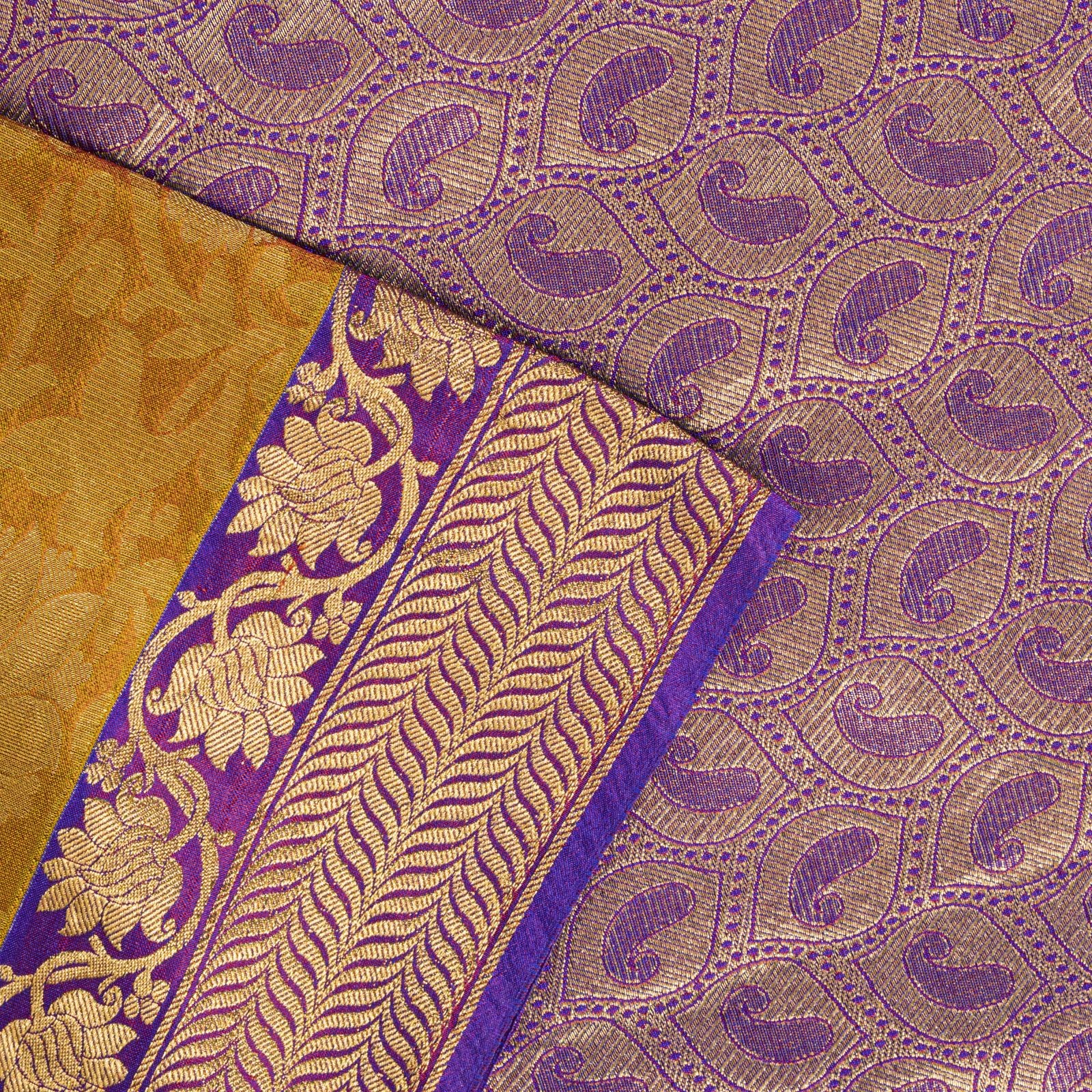 Sanskriti Vintage Saree Yellow-Purple Art Silk Brocade Zari Hand Woven Sari 5+Yd