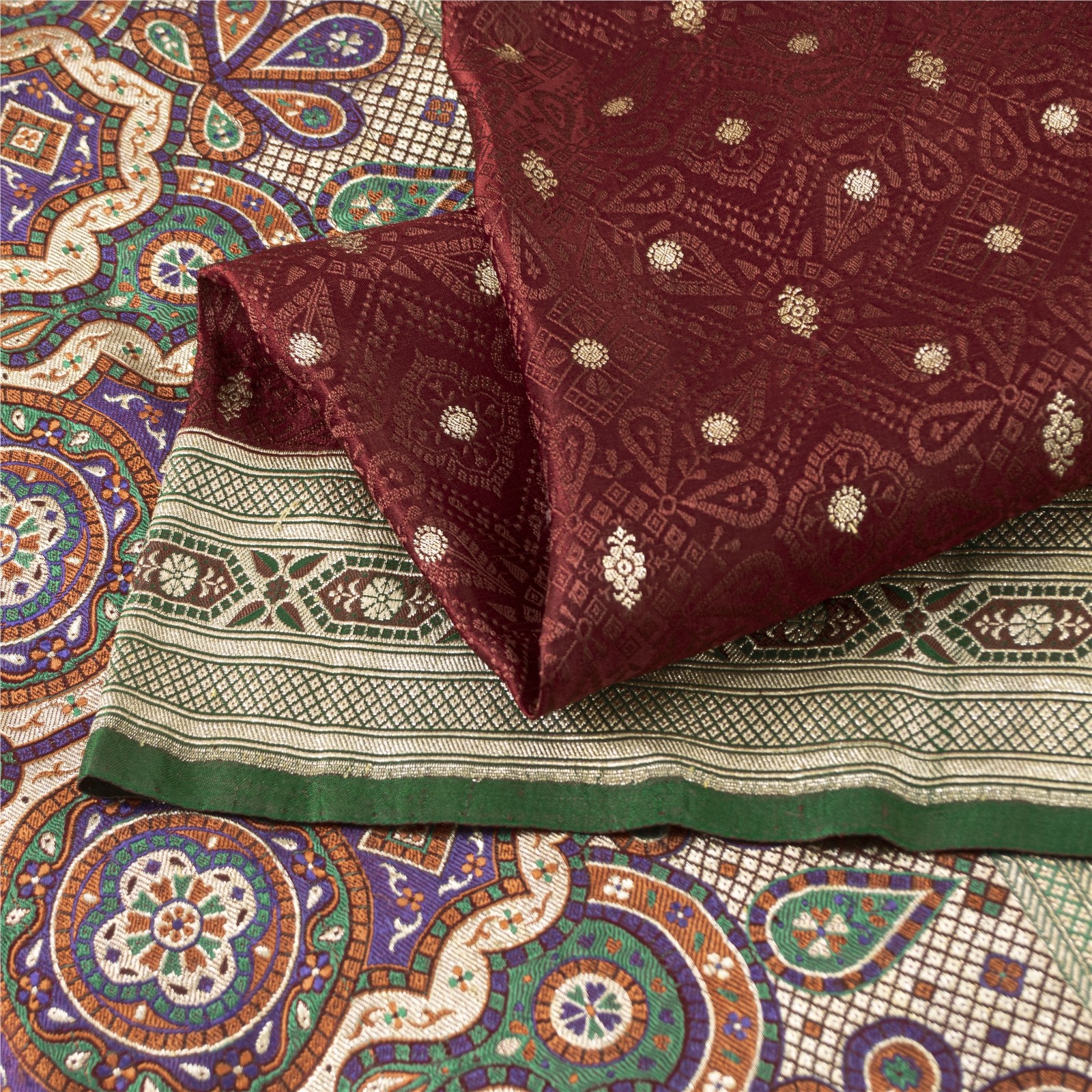 Sanskriti Vintage Sarees Red Banarasi Brocade Zari Woven Pure Silk Sari Fabric