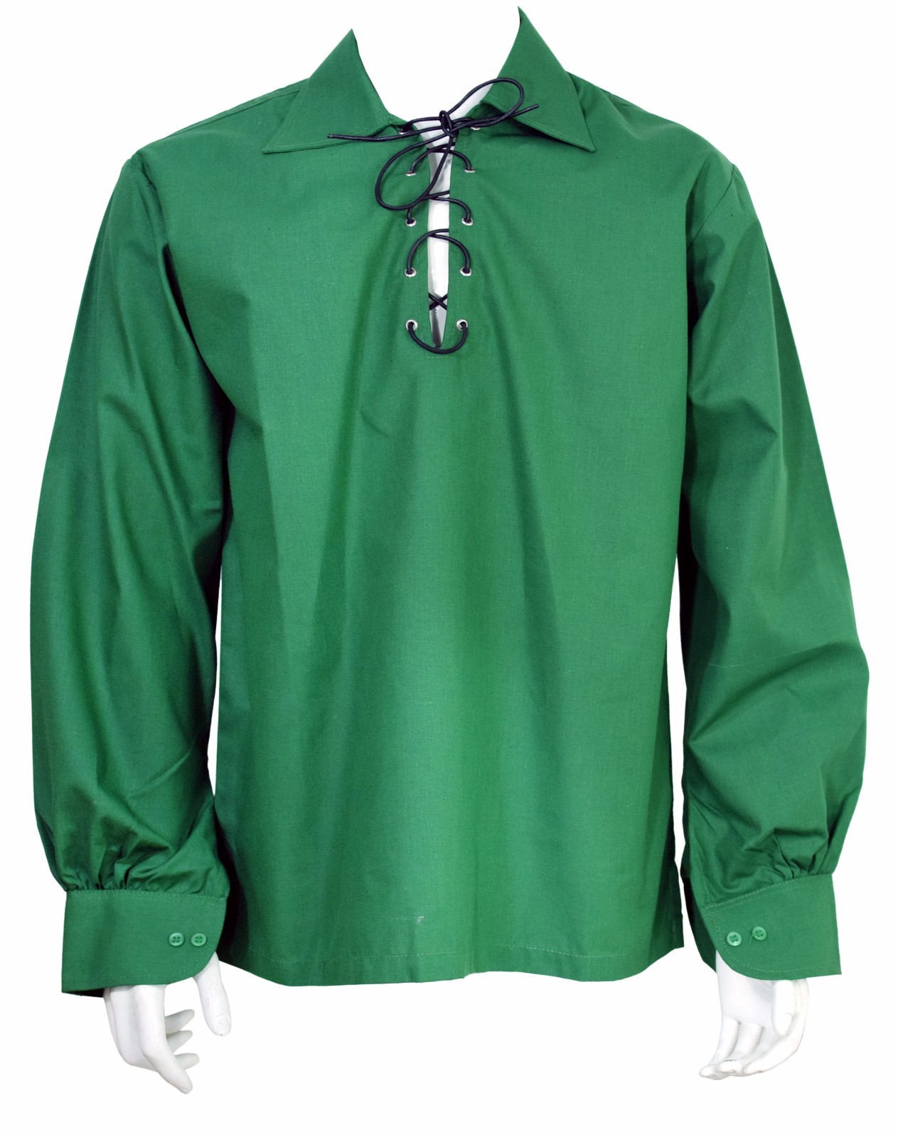 Scottish Dark Green Jacobite Ghillie Kilt Shirt Leather Cord