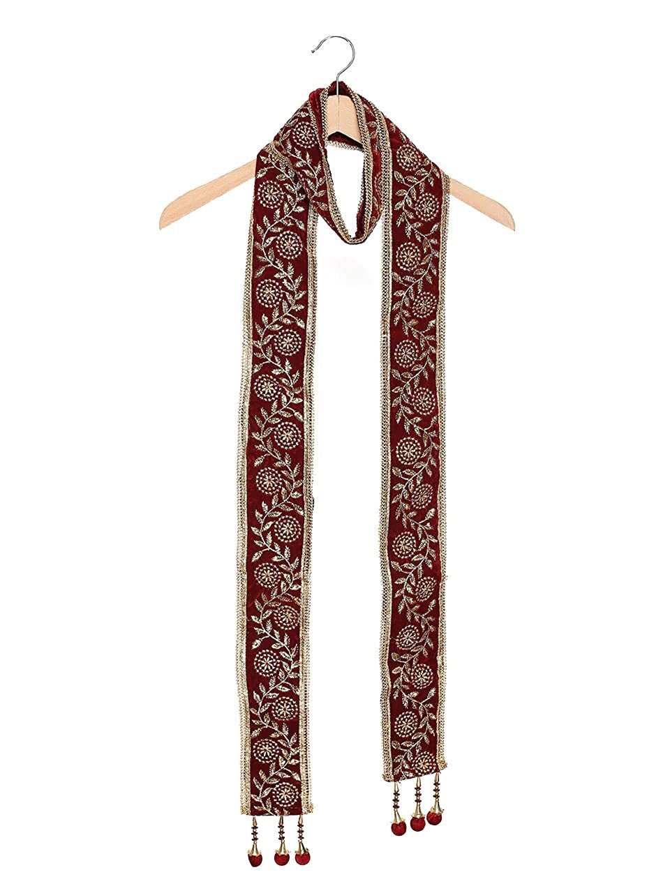 Men’s Maroon Embroidered Velvet Stole Dry Clean Only, Size:2.5 meters