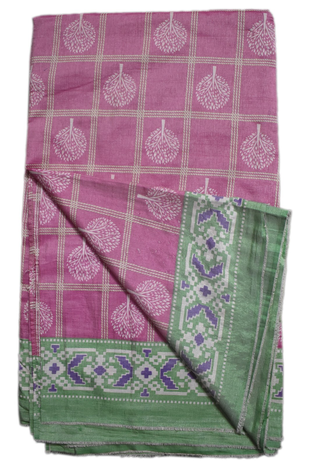 FNC Vintage Pink Sarees Sambalpuri Woven Floral Printed Art Silk Sari Fabric 5YD