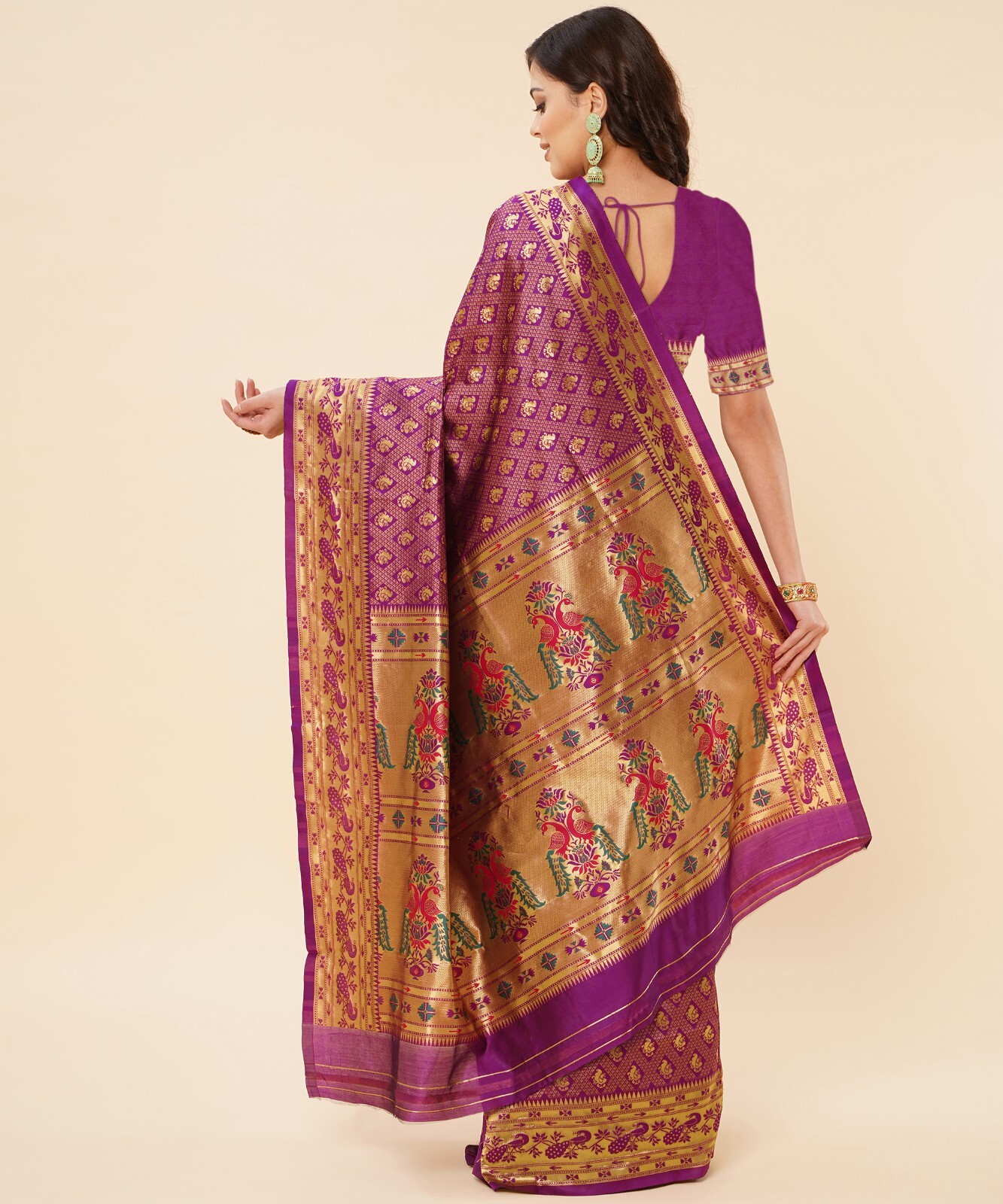 Areca Designer Paithni Square Mor Silk saree blouses women Saree Cut – 5.5 Meter