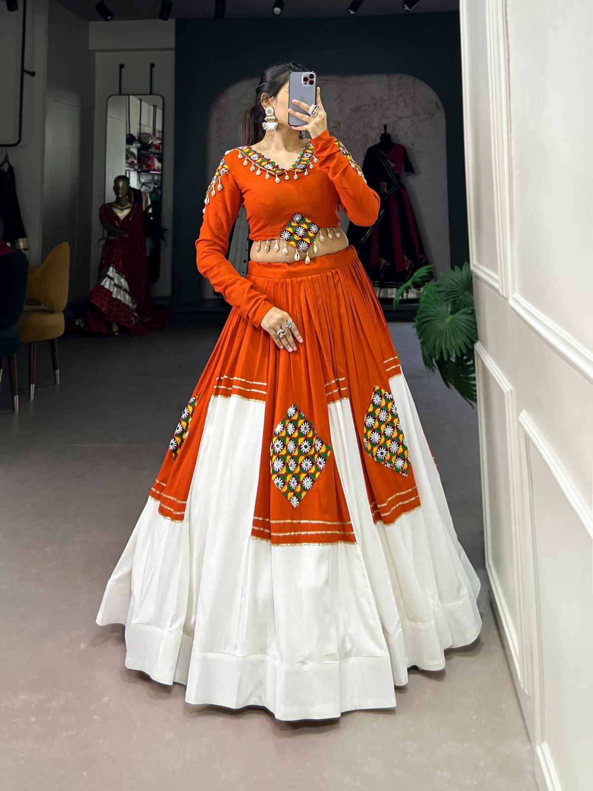 Women’s Rayon Gamthi Patch Work Lehenga Choli Navratri Garba Wedding Wear
